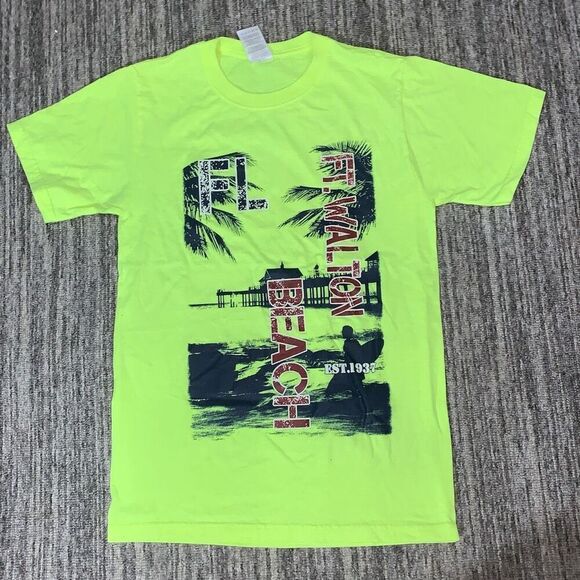 Jerzees Mens Small Ft Walton Beach‎ FL Graphic T Shirt Lime Green Short Sleeve - Picture 1 of 5